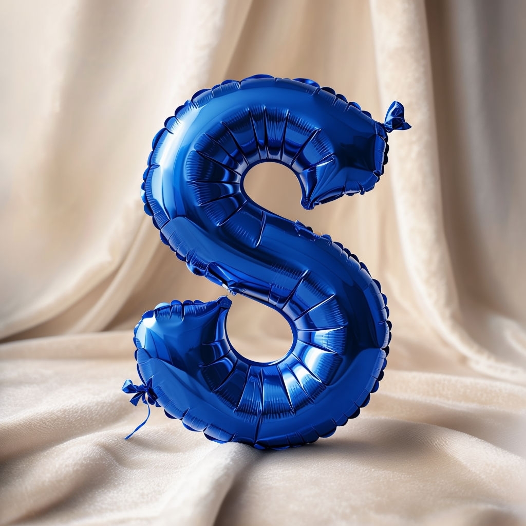Elegant Blue Balloon 'S' Monogram on Luxurious Velvet Background Monogram