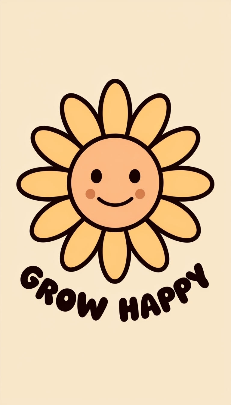 Cheerful Sunflower Illustration with Grow Happy Quote Phone Case Cover