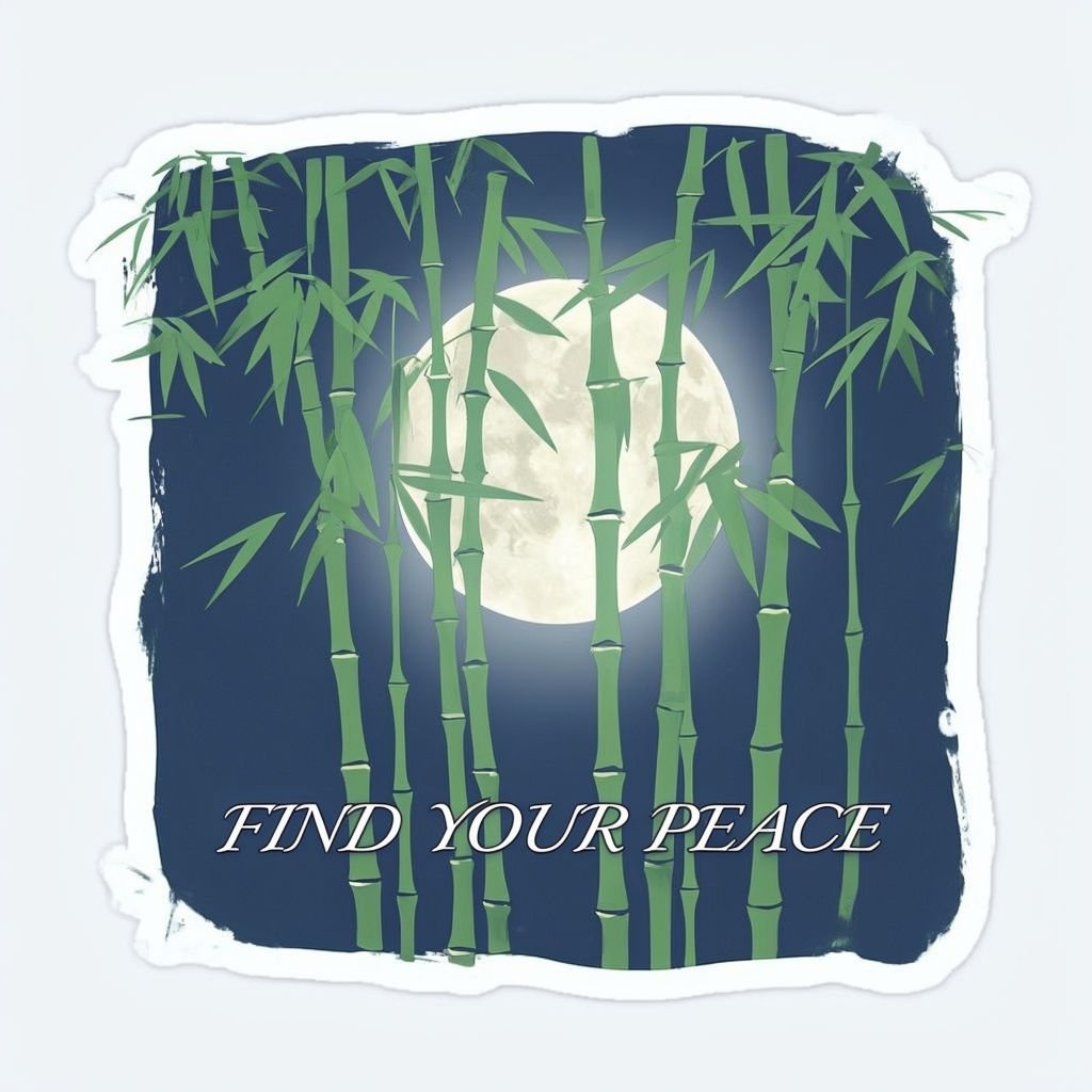 Tranquil Bamboo Grove Under Full Moon Sticker