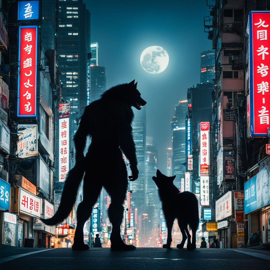 Lonely werewolf standing amidst the bustling streets of Seou... by ...