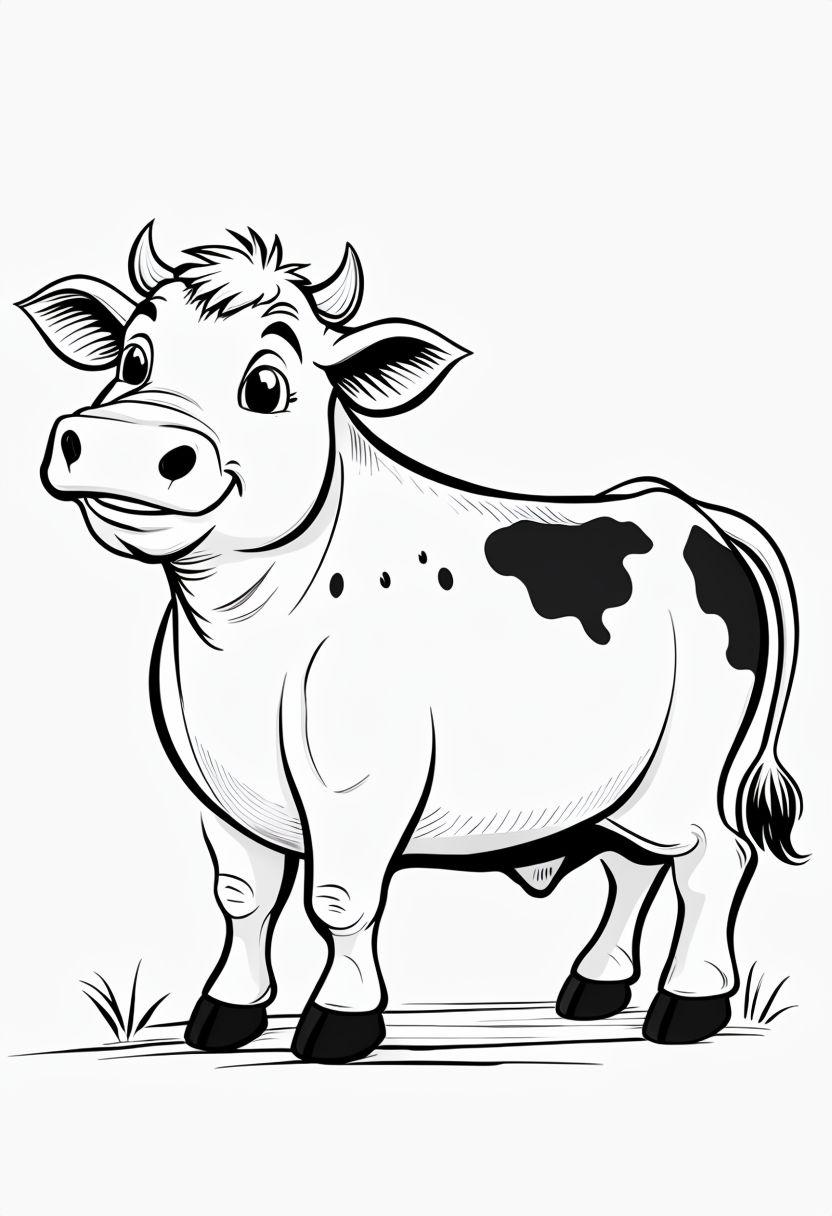 Happy Cartoon Cow Line Drawing for Coloring Book Pages