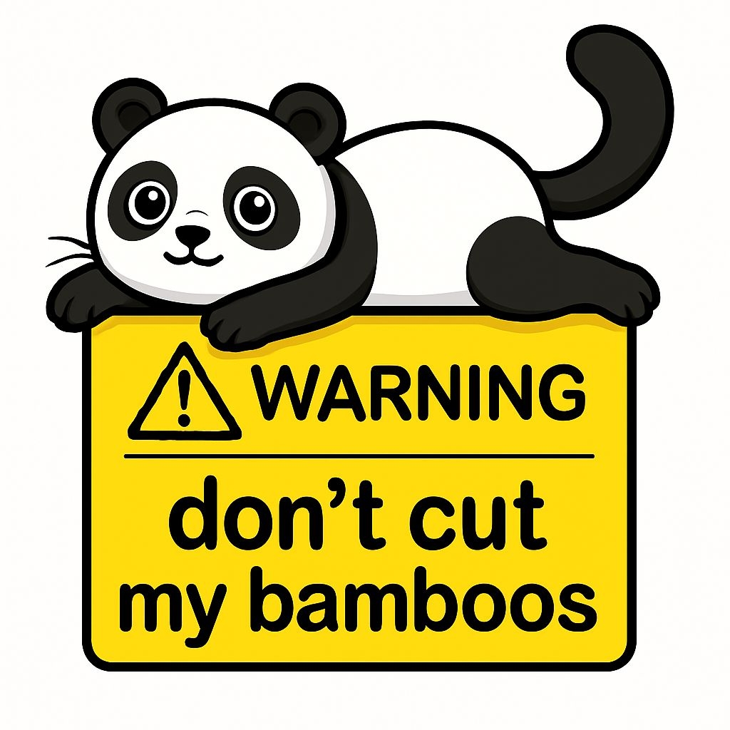 Playful Cartoon Panda on Warning Sign Illustration Sticker