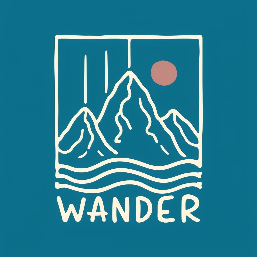Minimalist Line Art Mountain and Ocean Waves Wander Poster