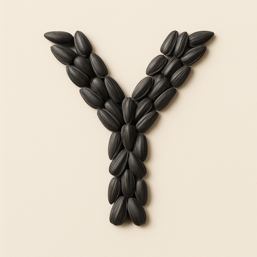Charcoal Black Sunflower Seed Letter Y Artwork Monogram