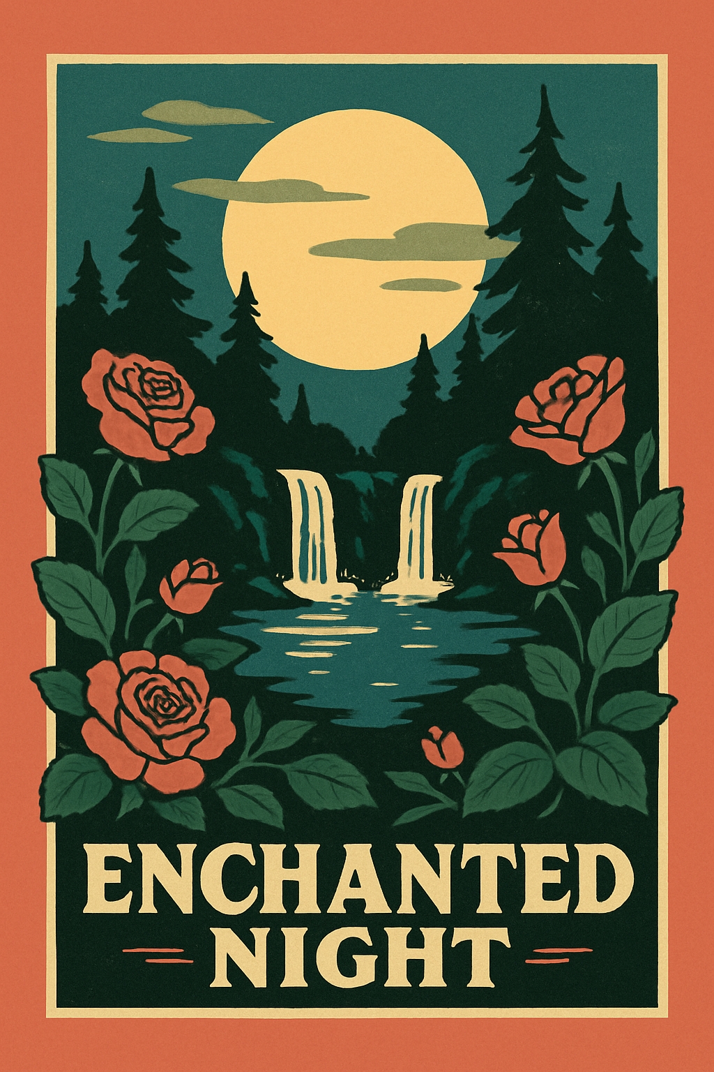 Vintage Enchanted Night Landscape with Roses T-Shirt