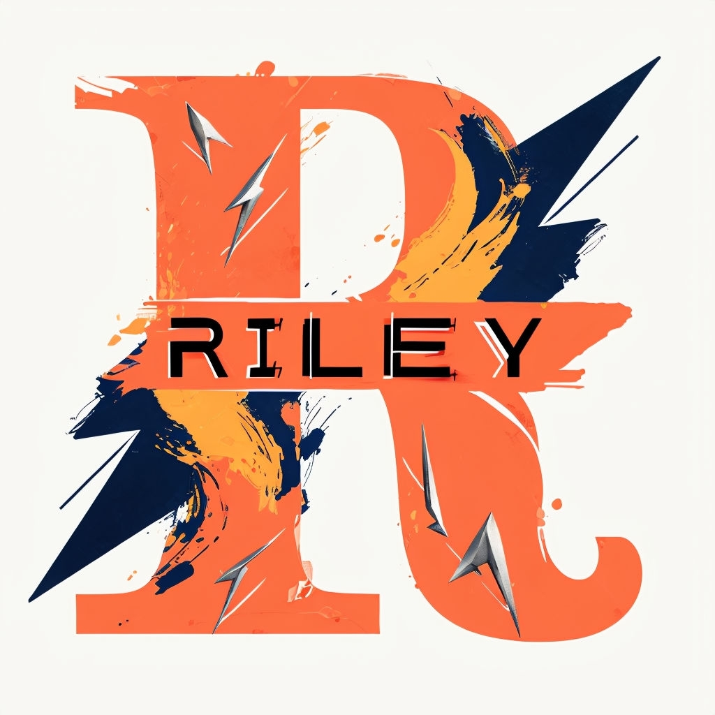 Vivid Coral Orange Letter R with Lightning Bolts Monogram