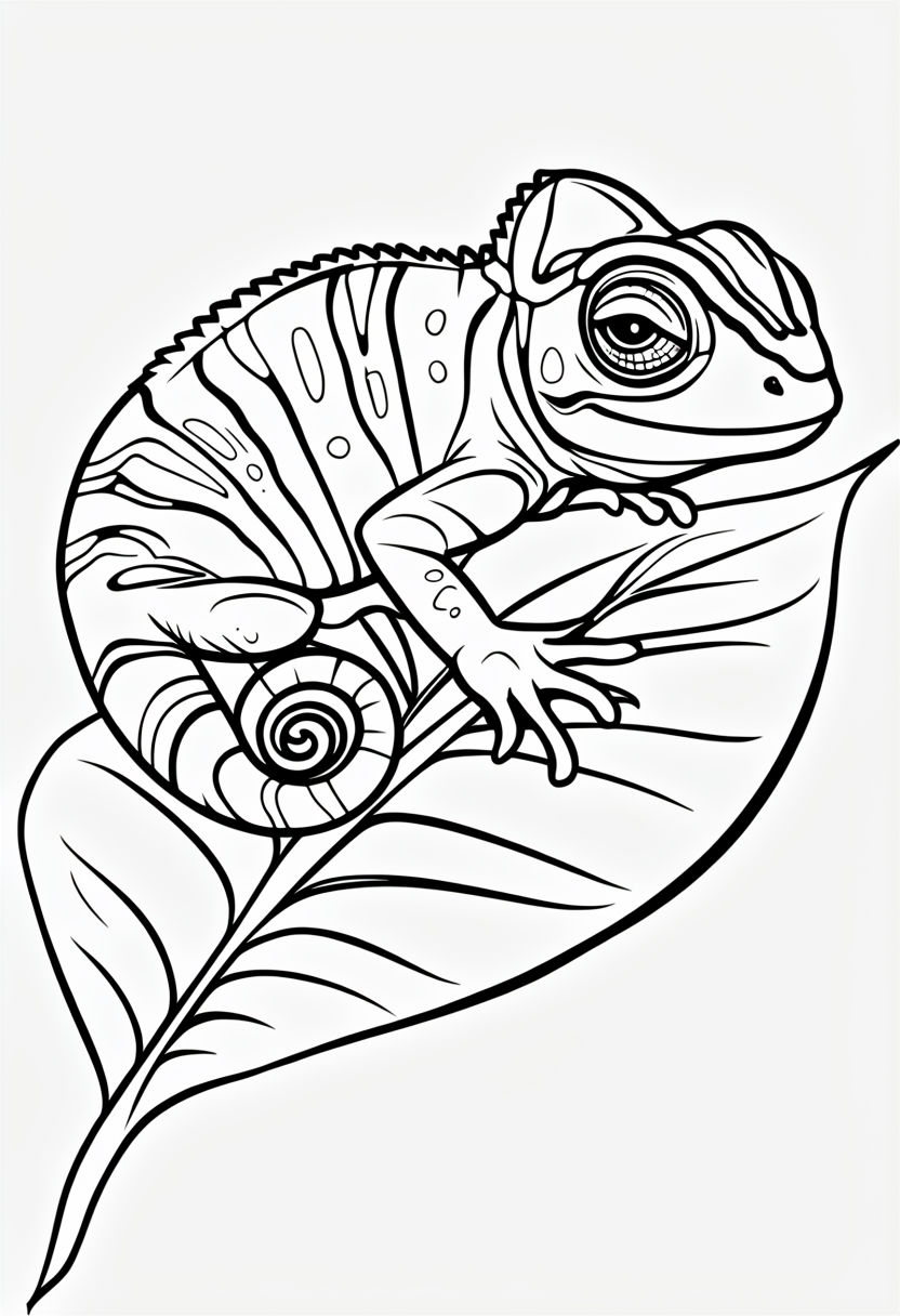 Friendly Chameleon Character Outline for Kids Coloring Book Pages
