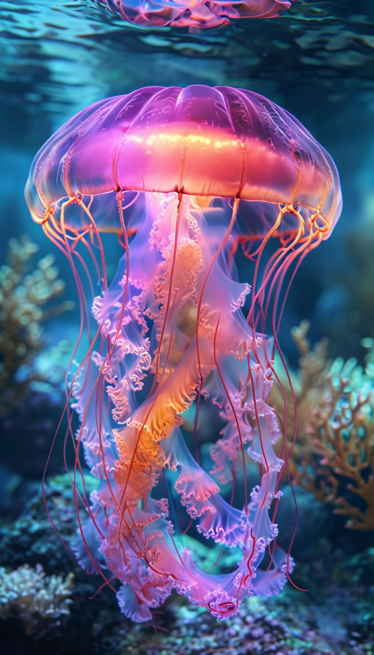 Glowing Pink and Purple Jellyfish Underwater Art Print