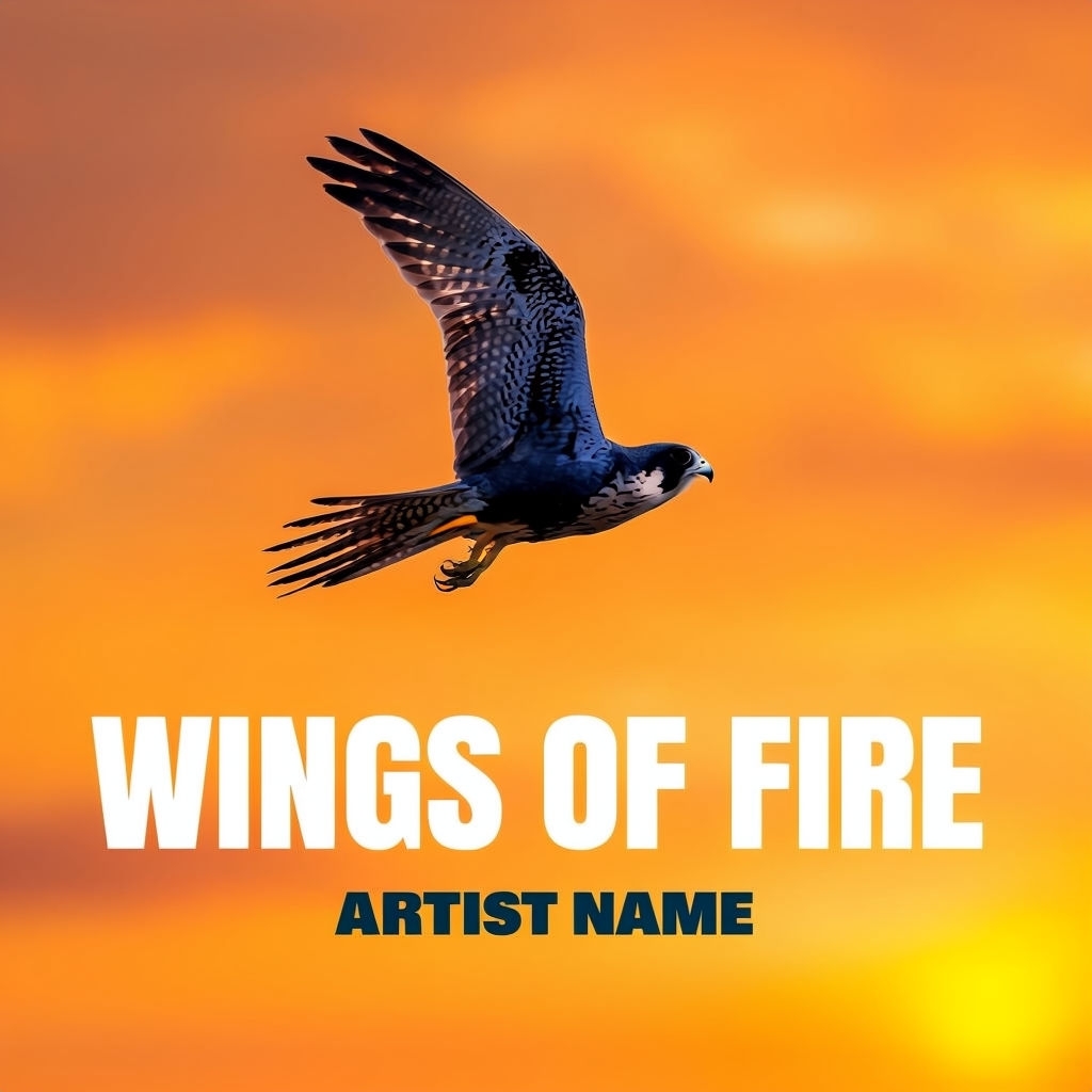 Wings of Fire Falcon Mid-Flight Against Sunset Sky Album Cover