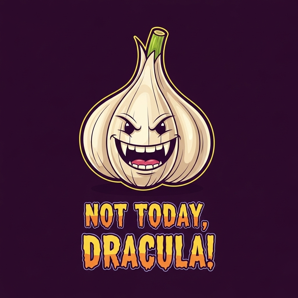 Mischievous Garlic Bulb 'Not Today, Dracula!' Halloween T-Shirt