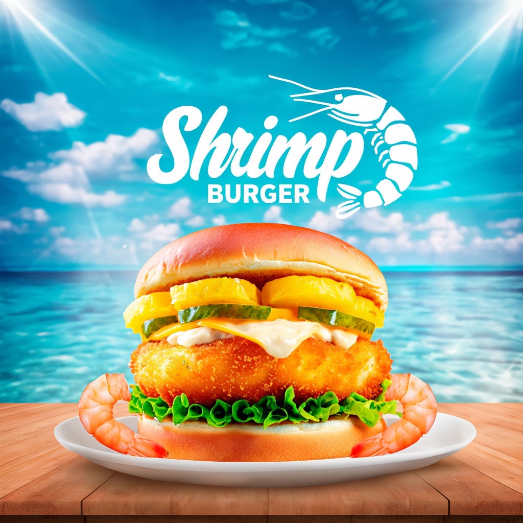 Inviting Beach Shrimp Burger Digital Advertisement Social Media Post