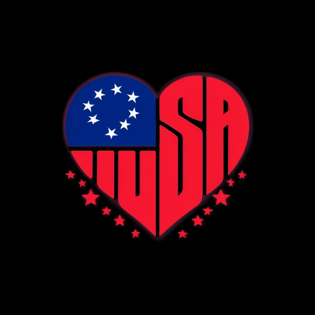 Patriotic USA Heart Design with Stars on Black Background T-Shirt