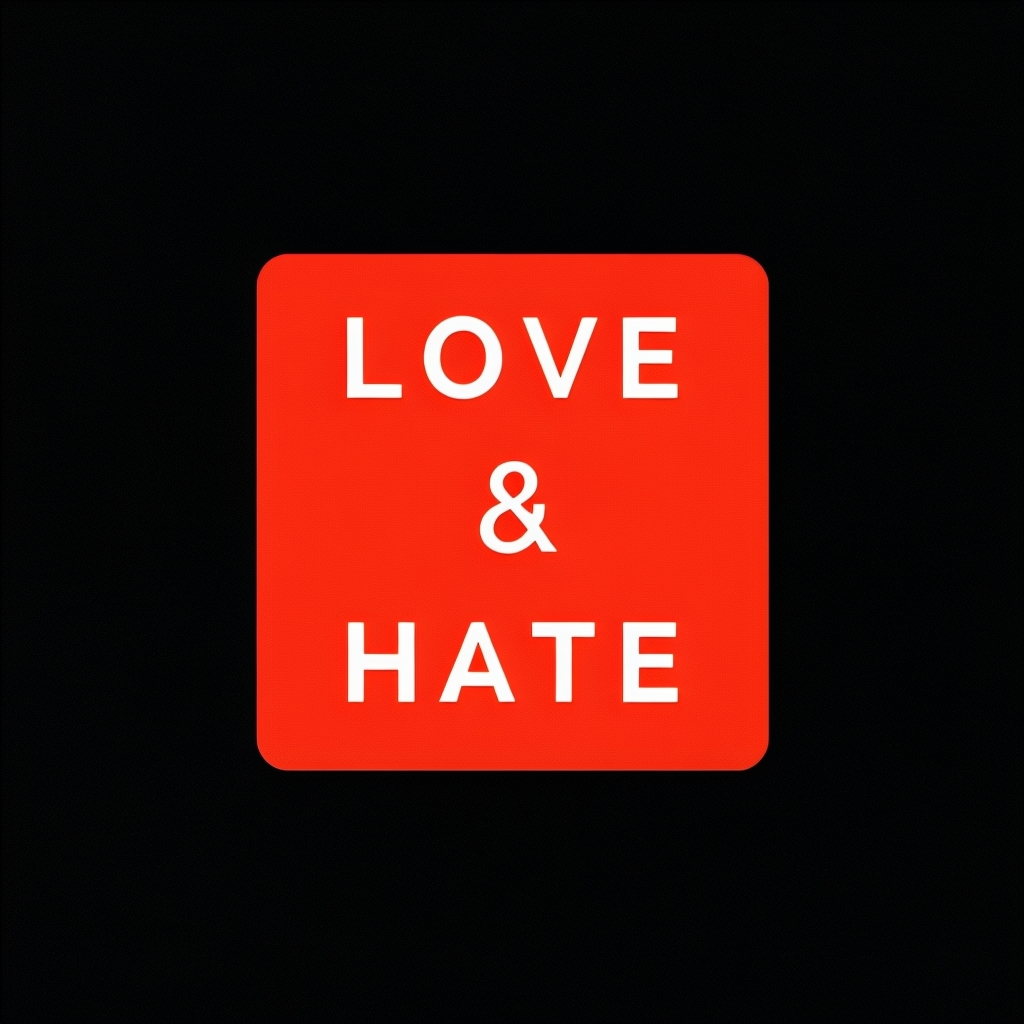 Vibrant Red Love and Hate Minimalist T-Shirt Design