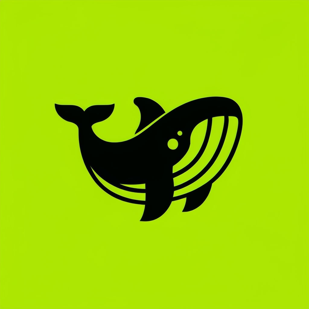 Bold Minimalist Black Whale Silhouette Logo on Lime Green Background