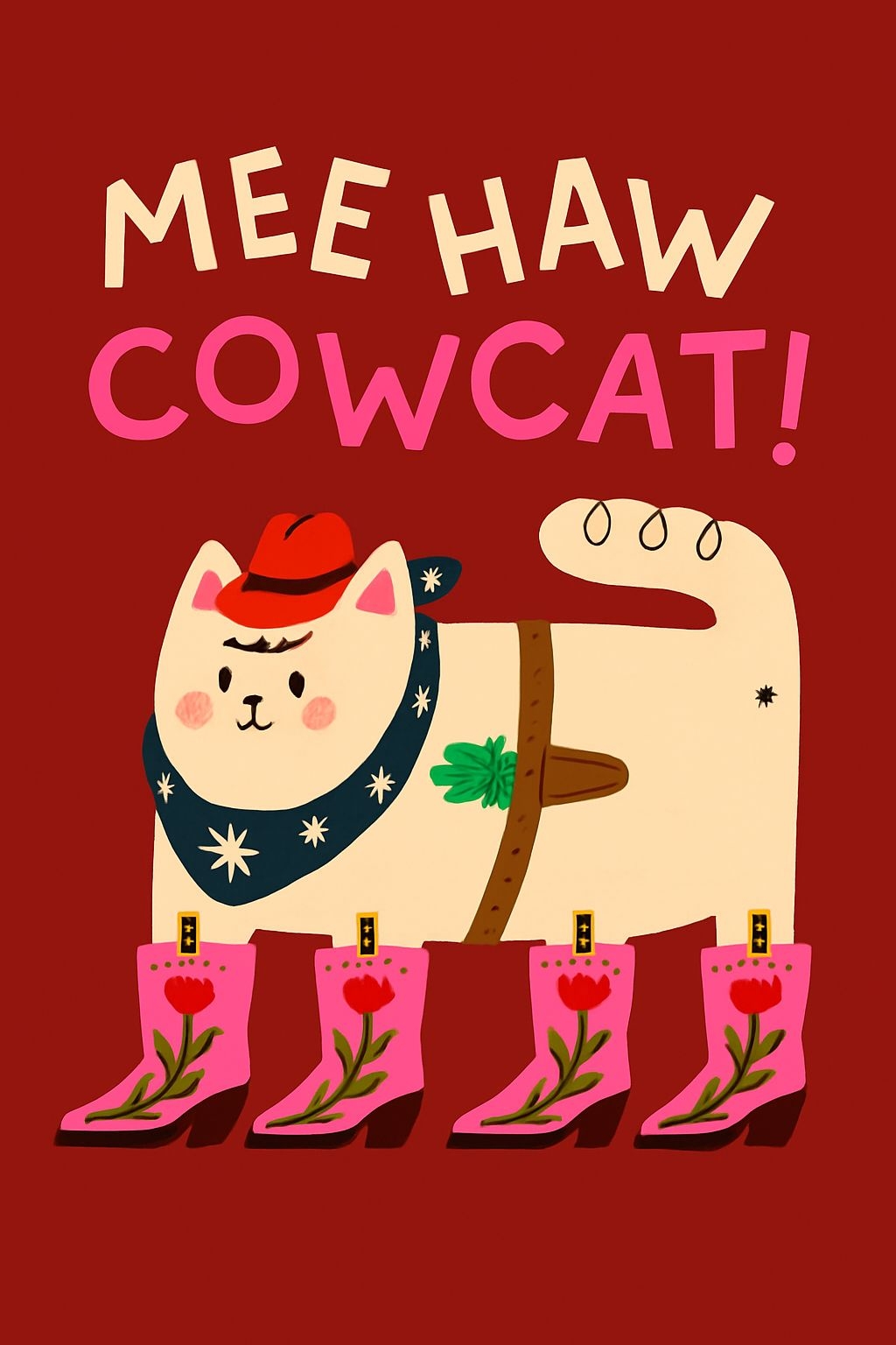 Whimsical Cream Cat in Cowboy Attire Illustration T-Shirt