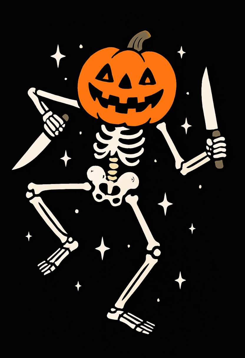 Whimsical Skeleton with Jack-O'-Lantern Head Halloween Poster