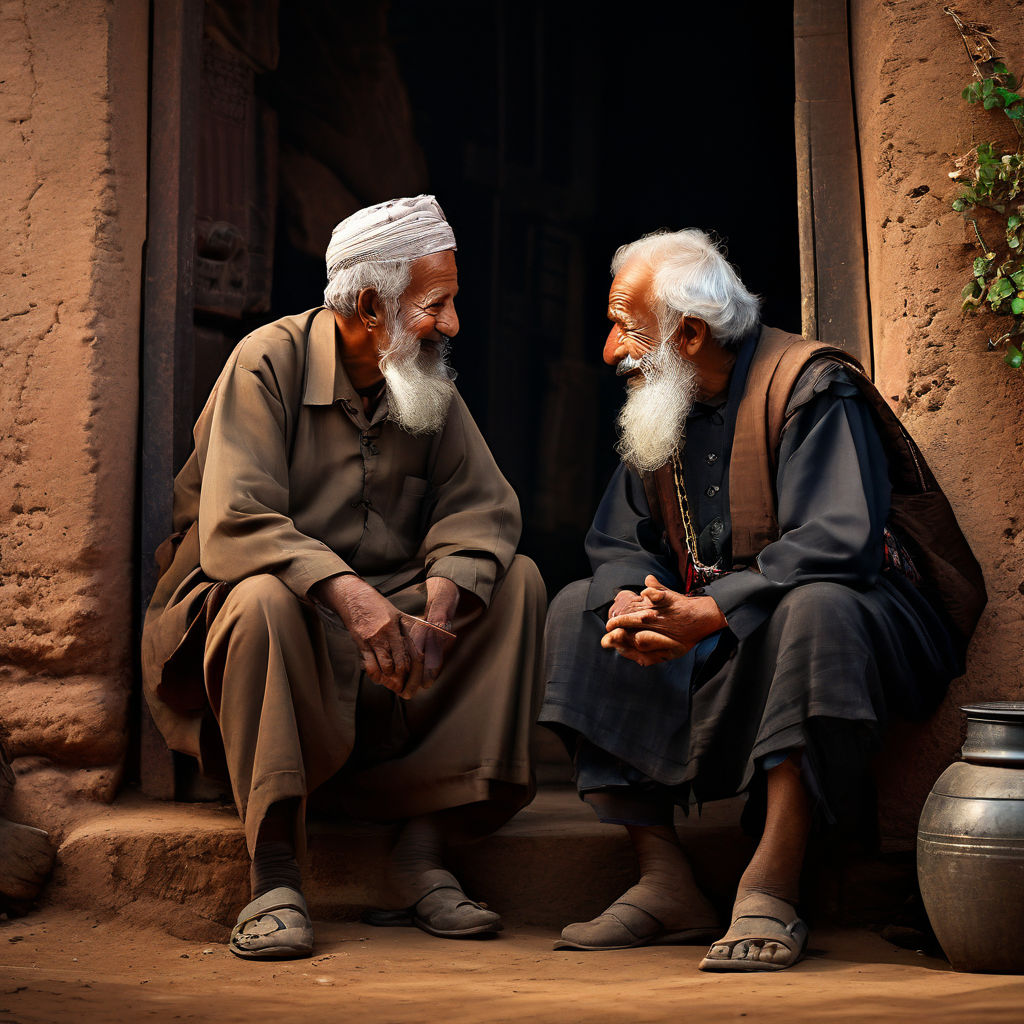 Two old men meet after ages in old village by Elbin Marattu