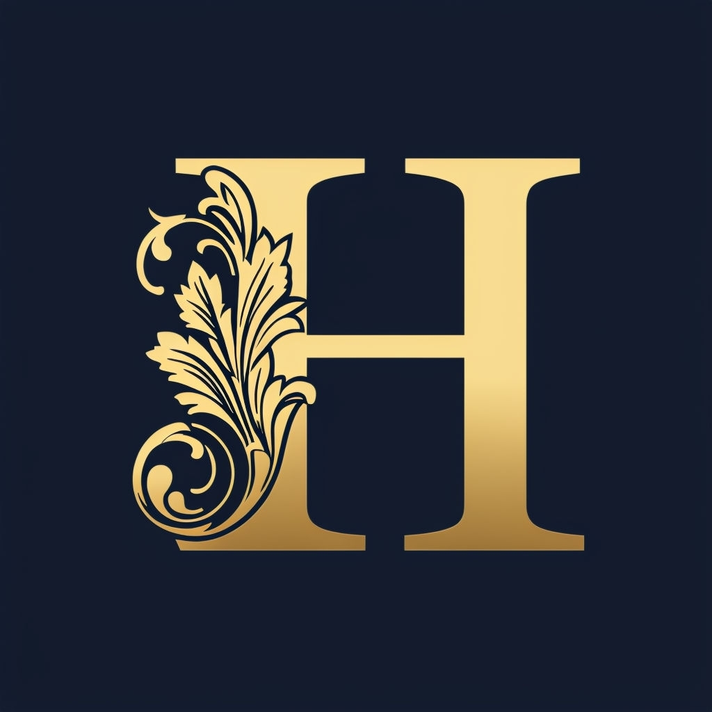 Elegant Gold Letter H Monogram with Decorative Flourishes