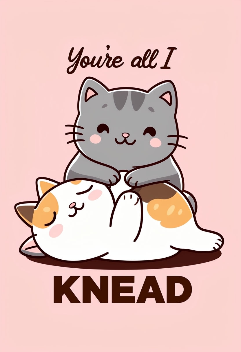 Cute Cartoon Cats with Playful Kneading Text Illustration Card - Playground