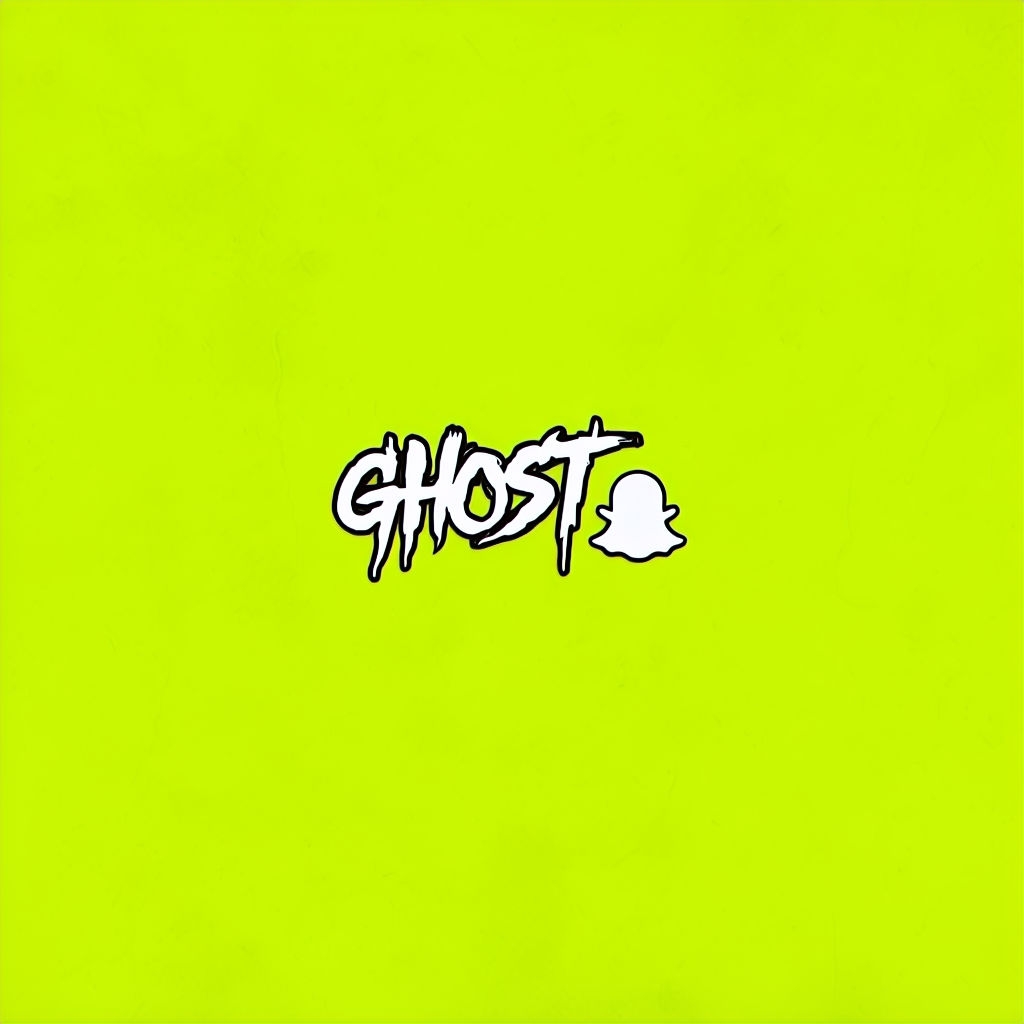 Edgy Ghost Text with Icon on Bright Green Background Spotify Album Cover