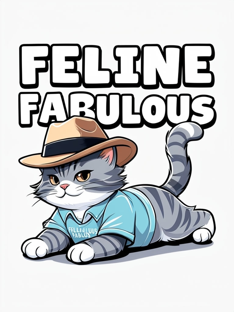 Playful Gray Tabby Cat in Feline Fabulous T-Shirt Design