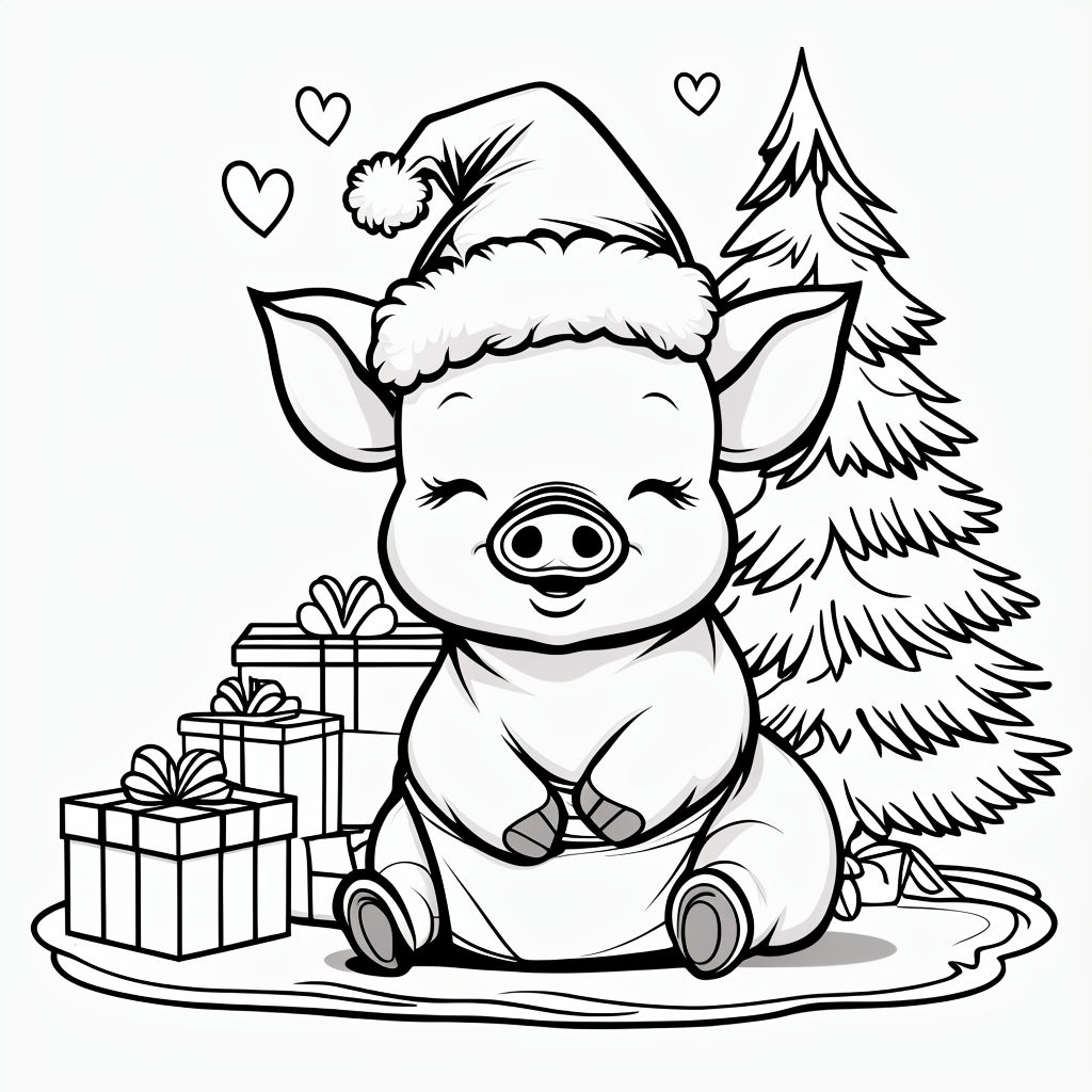 Festive Cartoon Piglet with Santa Hat Coloring Page