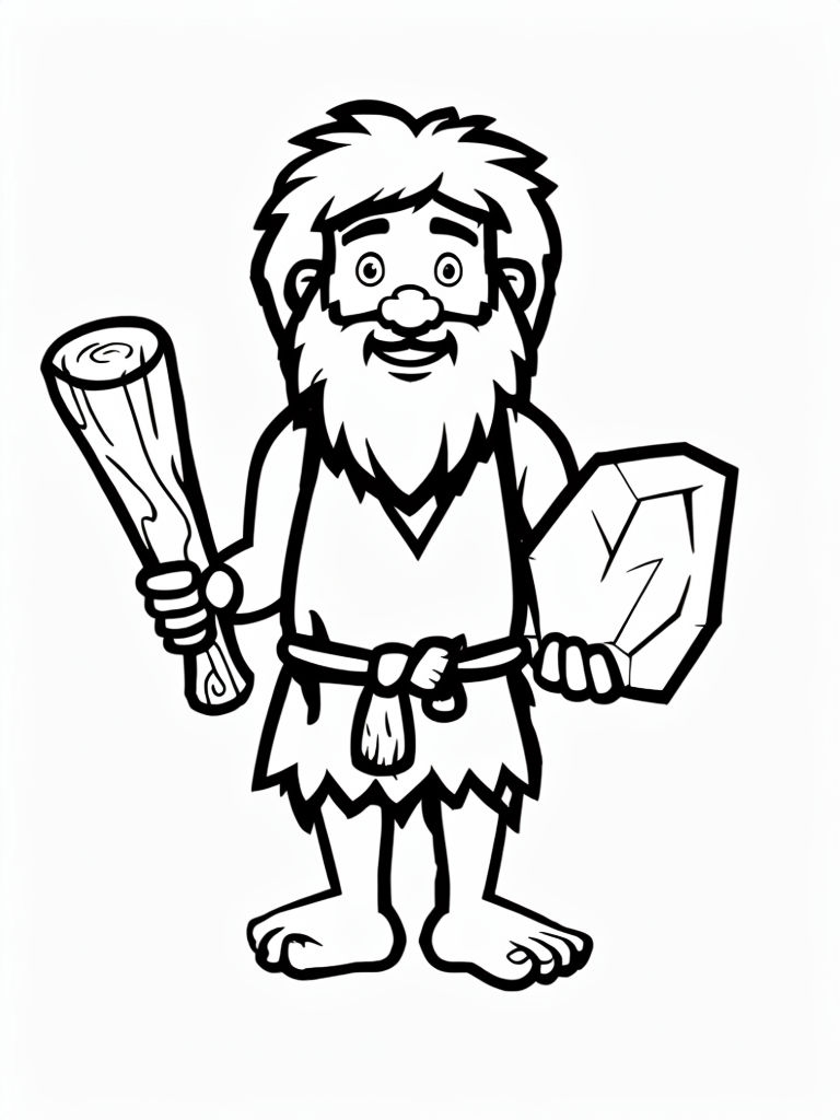 Simple Black Outline of a Stone Age Man Coloring Page