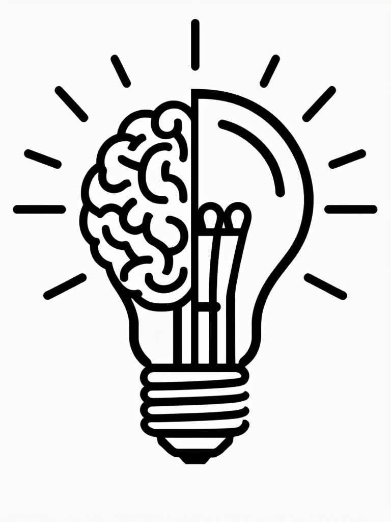 Minimalist Light Bulb and Brain Illustration for Creative Ideas Coloring Book Pages