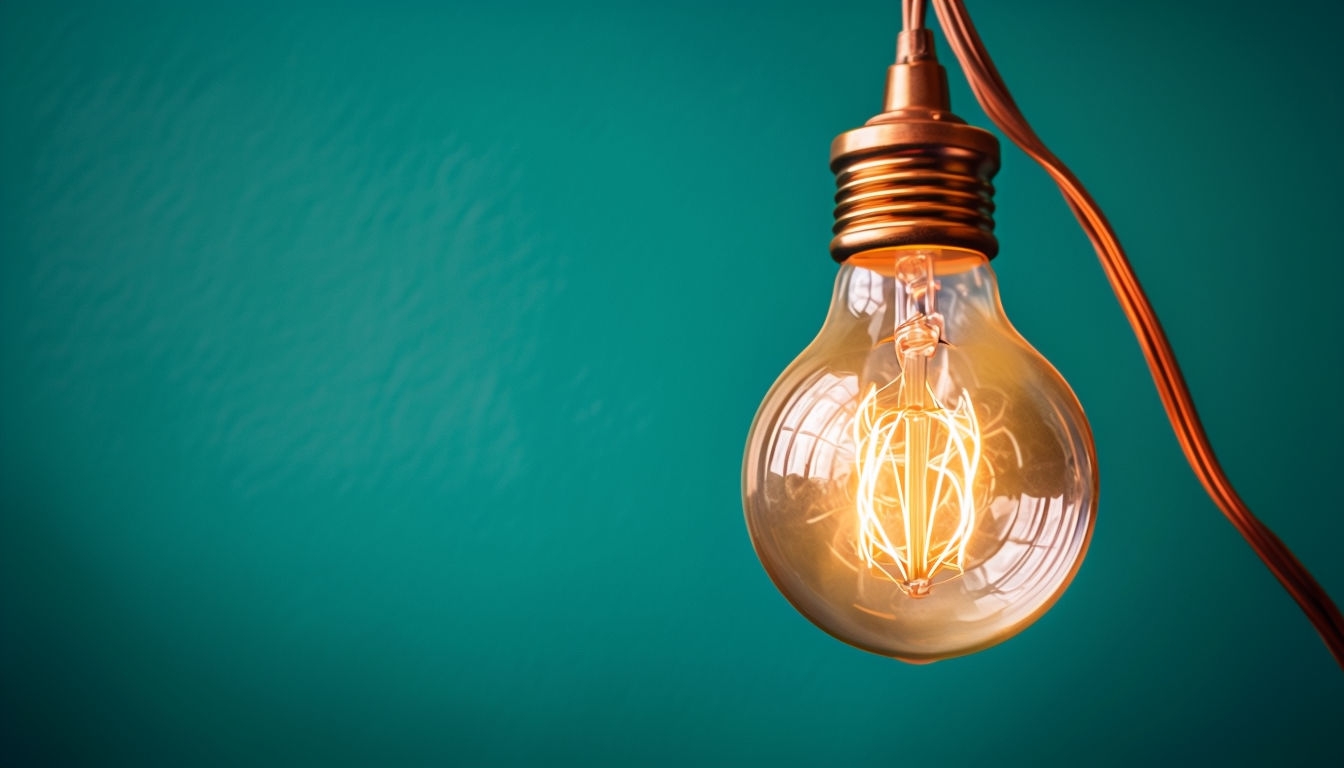 Vintage Incandescent Light Bulb on Teal Background Virtual Backgrounds