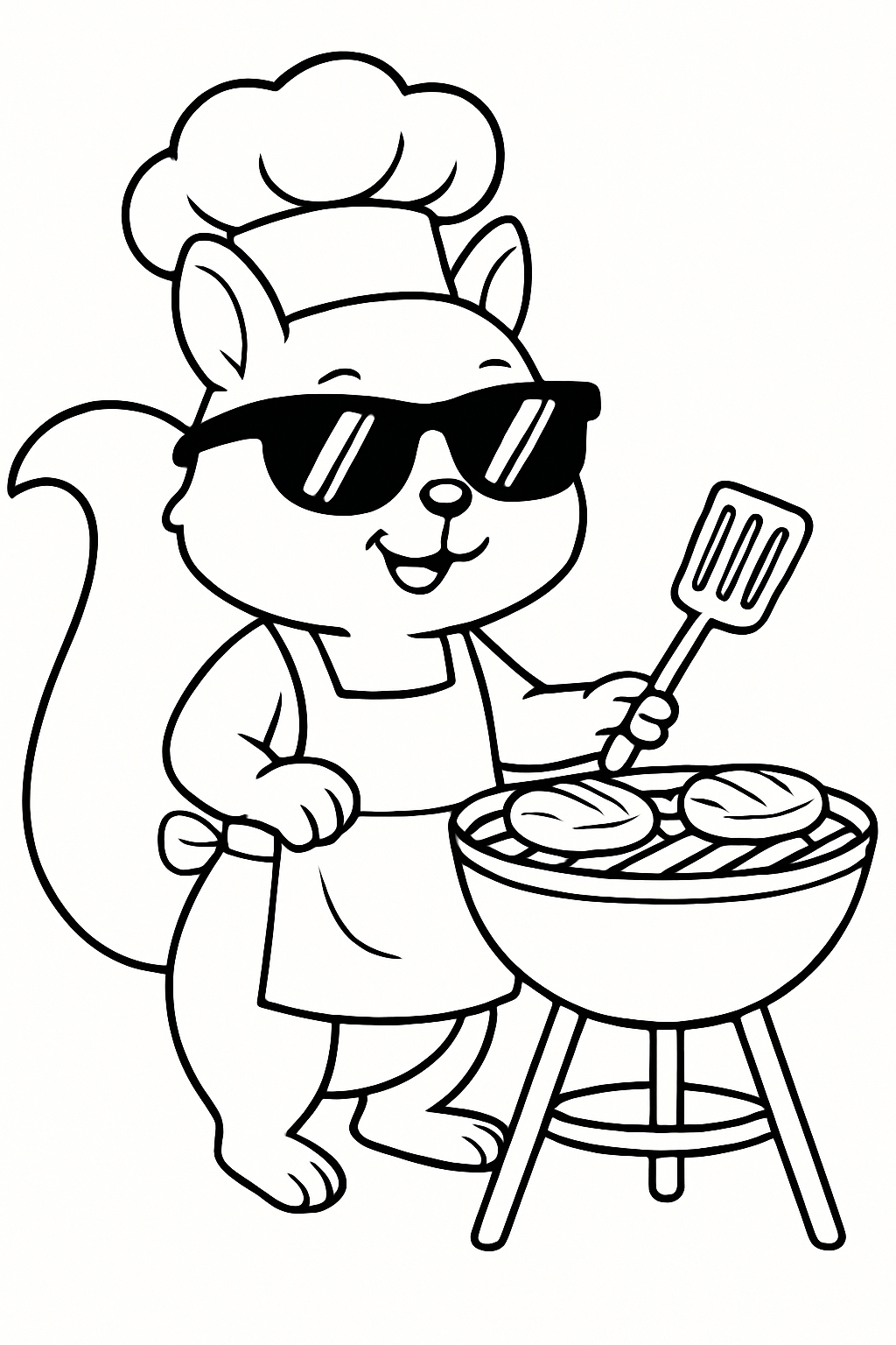Cool Cartoon Squirrel Chef with Grill Coloring Page