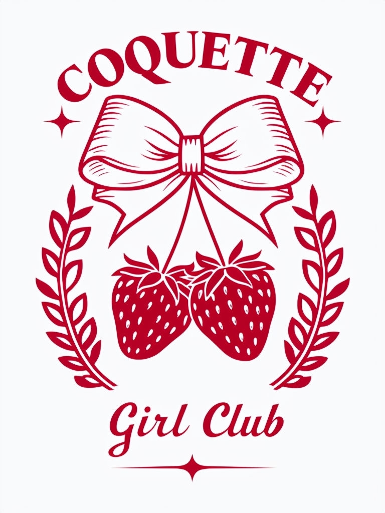 Chic Red Strawberry Illustration with Bow for Girl Club Poster