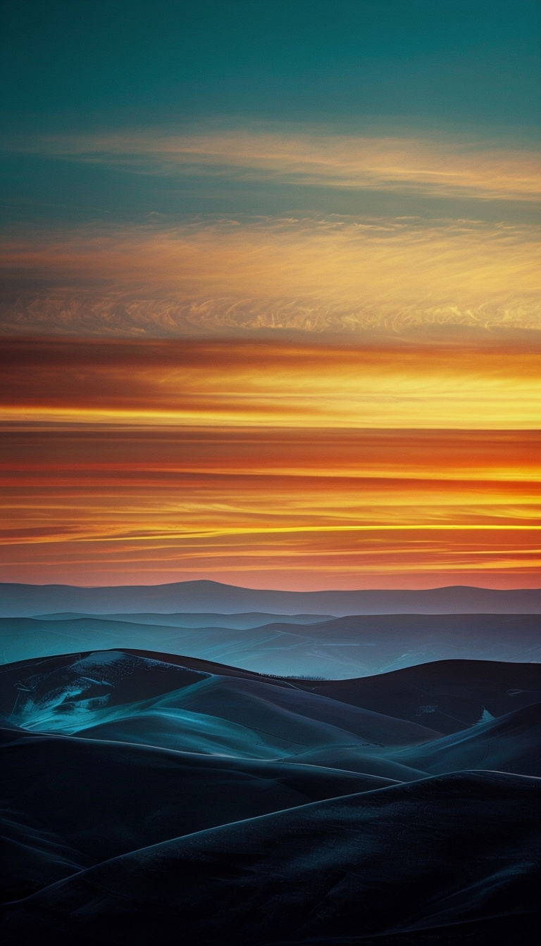 Serene Sunset Over Rolling Hills with Dramatic Sky Mobile Wallpaper