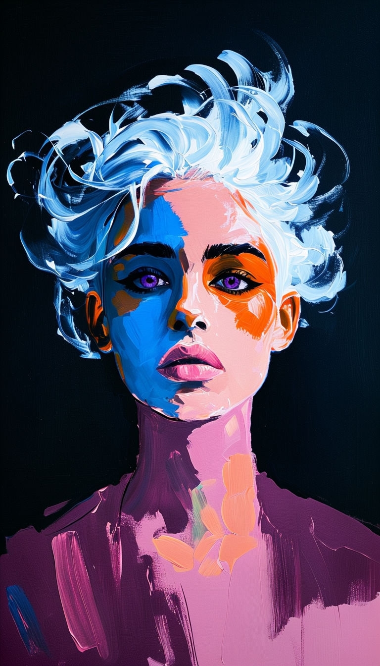 Vibrant Expressive Portrait with Luminous Colors and Brushstrokes Art