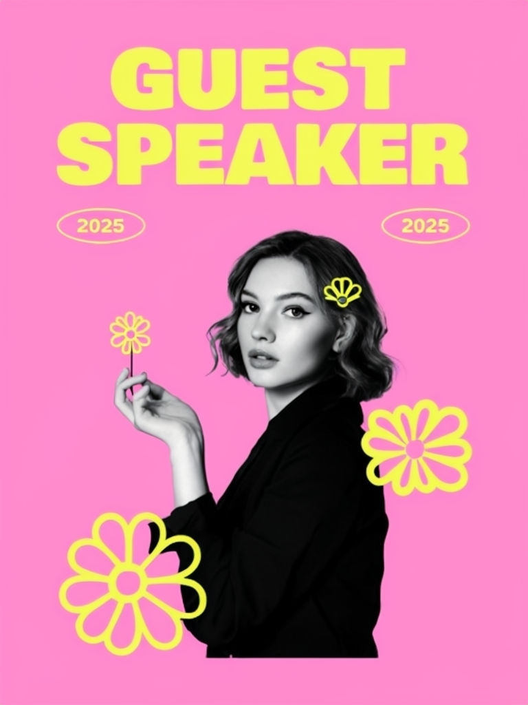 Modern Pop-Art GUEST SPEAKER Poster with Neon Flowers Social Media Post