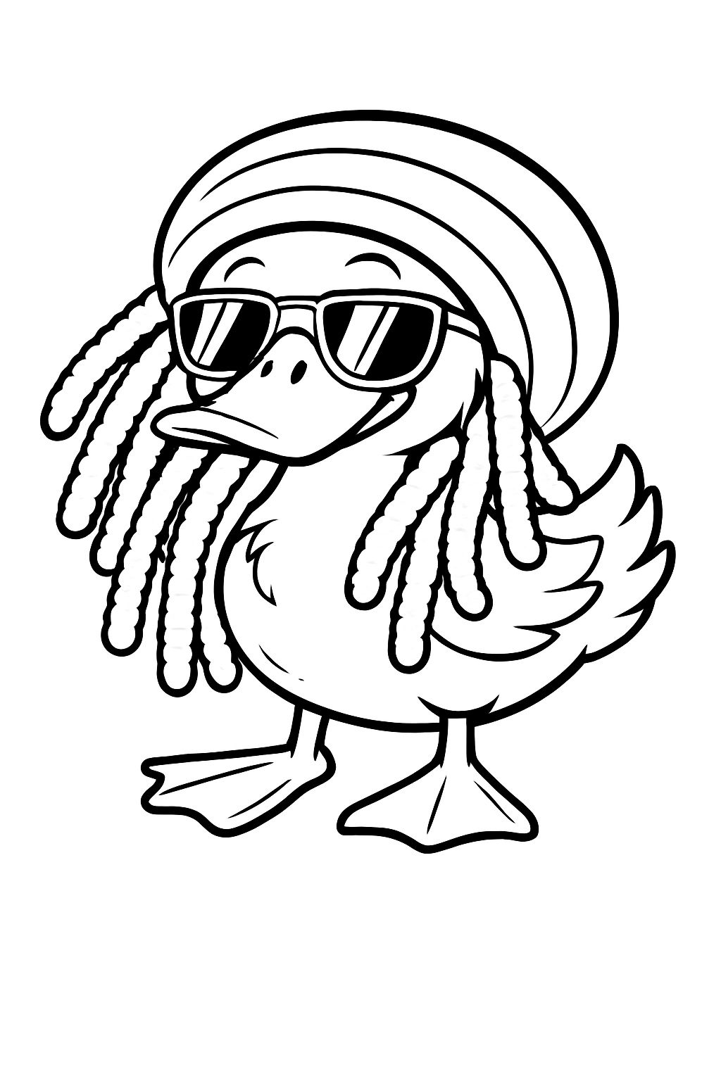 Playful Cartoon Duckling with Cool Accessories Coloring Book Pages