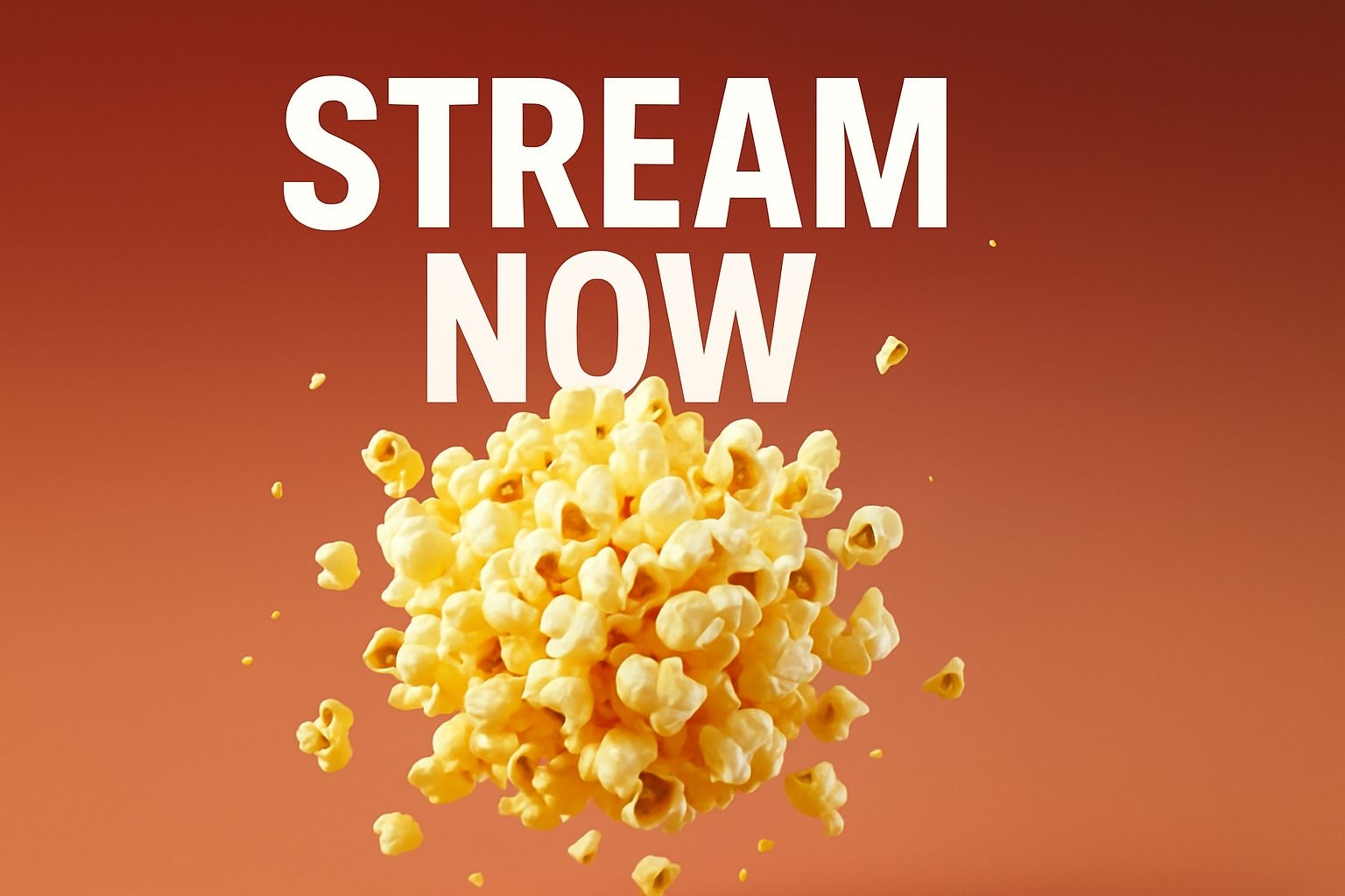 Vibrant Popcorn Cluster with Stream Now Text for Promotion Social Media Post