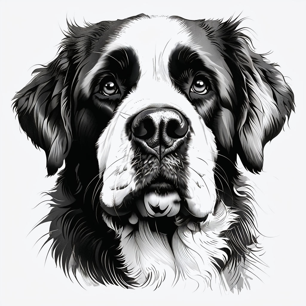 Intricate Black-and-White St. Bernard Dog Illustration Mug