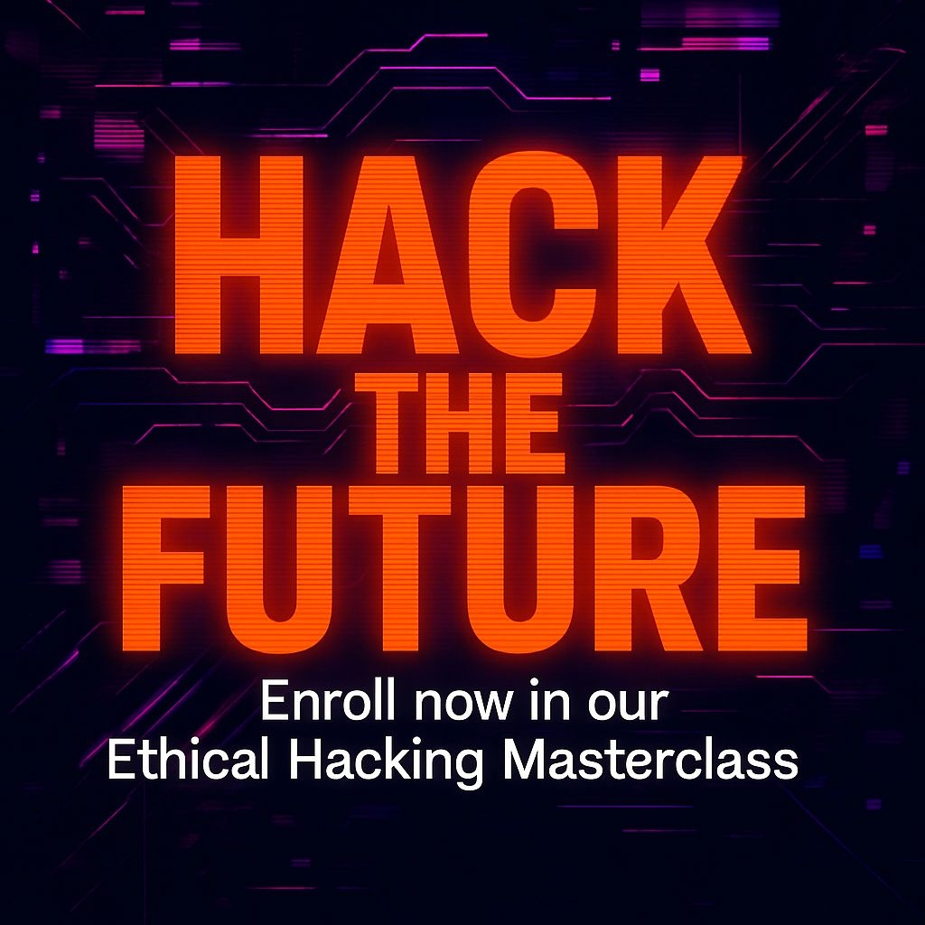 Futuristic HACK THE FUTURE Promotional Graphic for Masterclass Ads