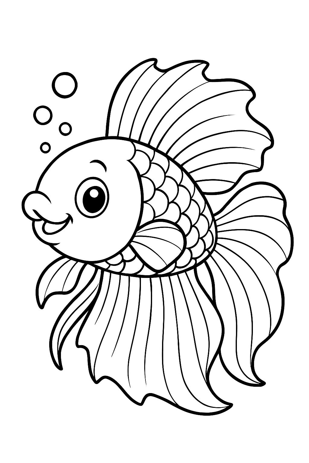 Cheerful Cartoon Goldfish Line Drawing for Coloring Book Pages