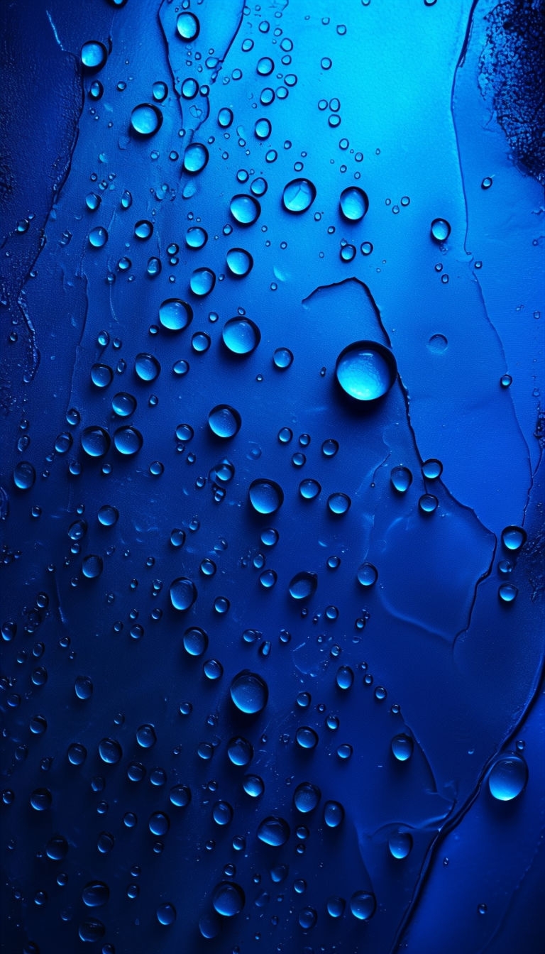 Glistening Water Droplets on Midnight Blue Background Mobile Wallpaper