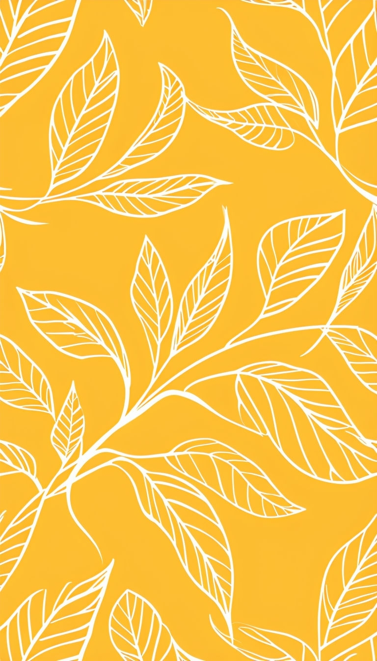 Elegant White Leaf Line Art on Bright Yellow Phone Case Cover