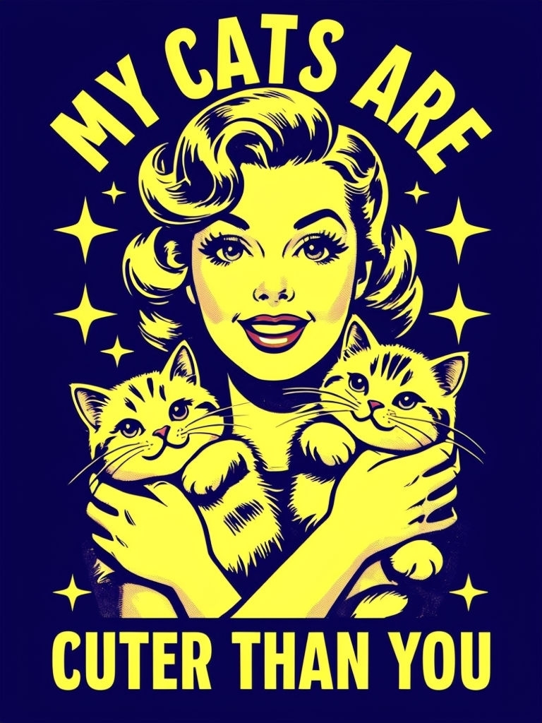 Cheerful 1950s Style Woman with Cats T-Shirt