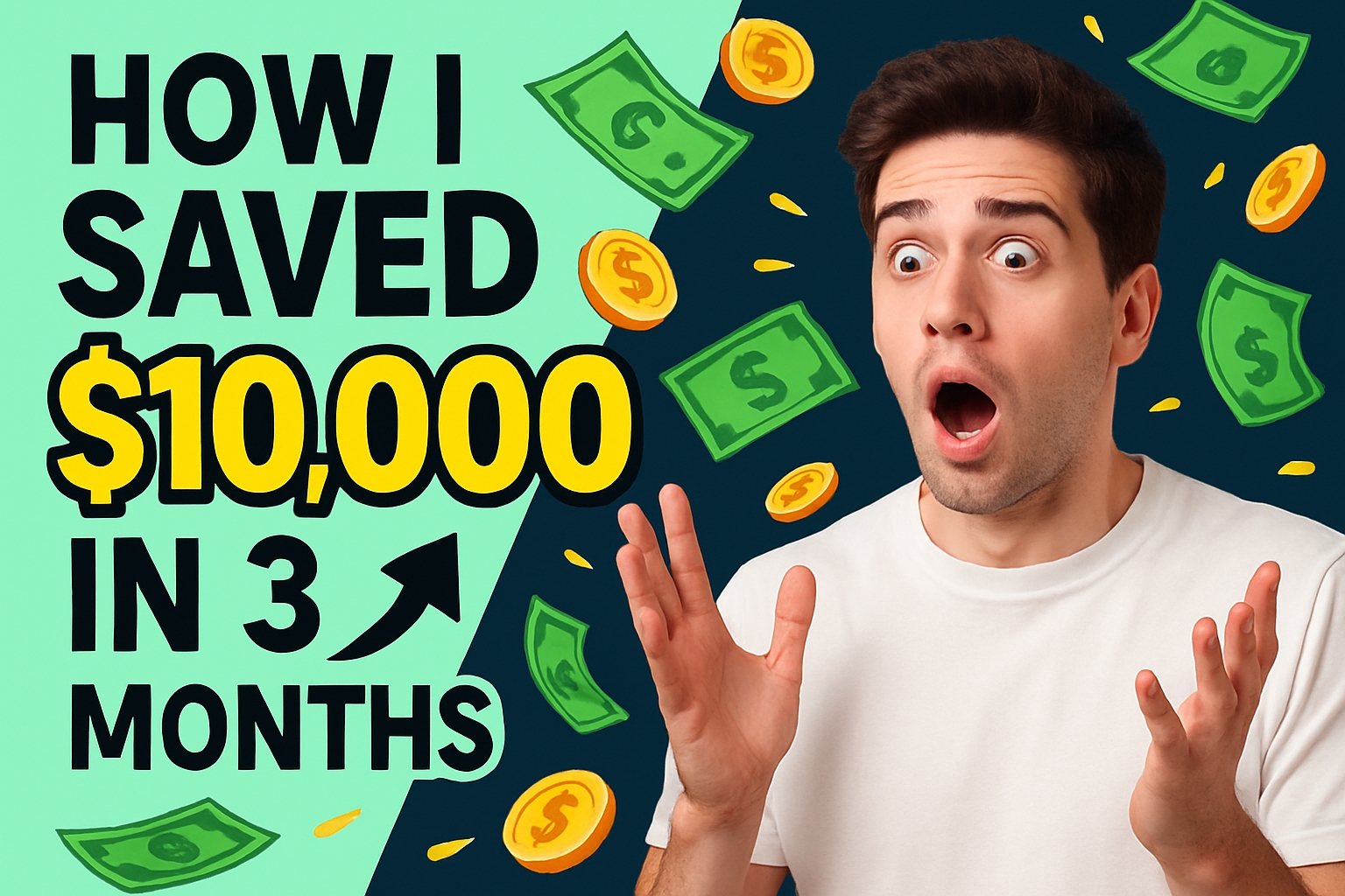 Surprised Young Man Celebrating Financial Success Graphic Social Media Post