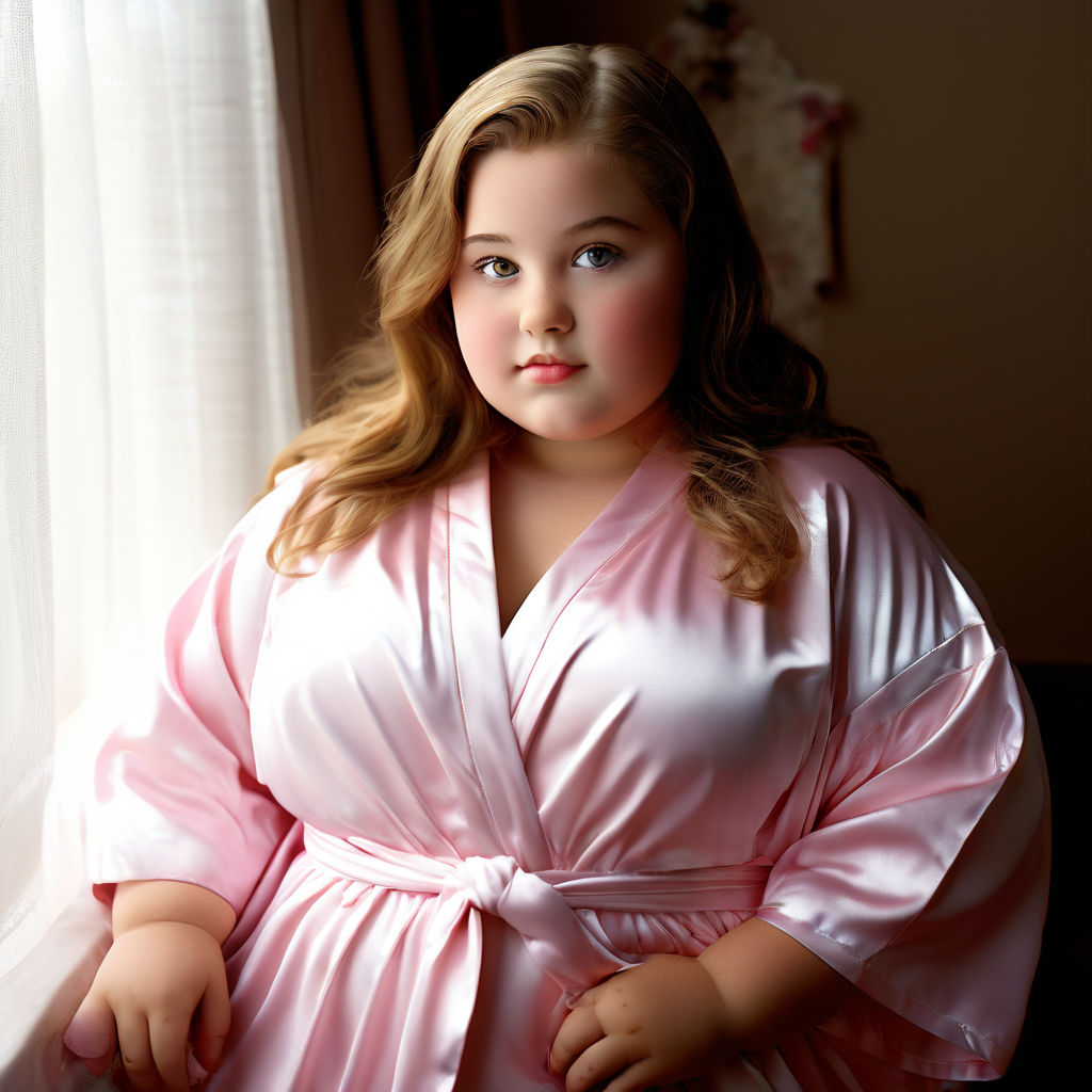 very beautiful overweight woman sitting in the bathroom in an open pink  swimsuit and looking at the camera