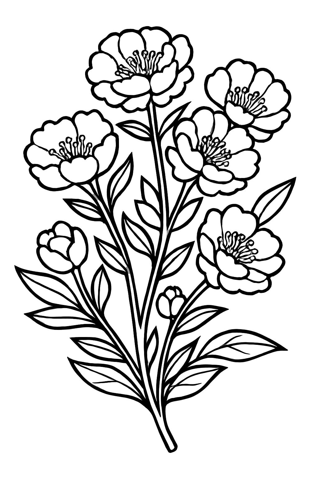 Intricate Black and White Flower Bouquet Line Drawing Coloring Book Page