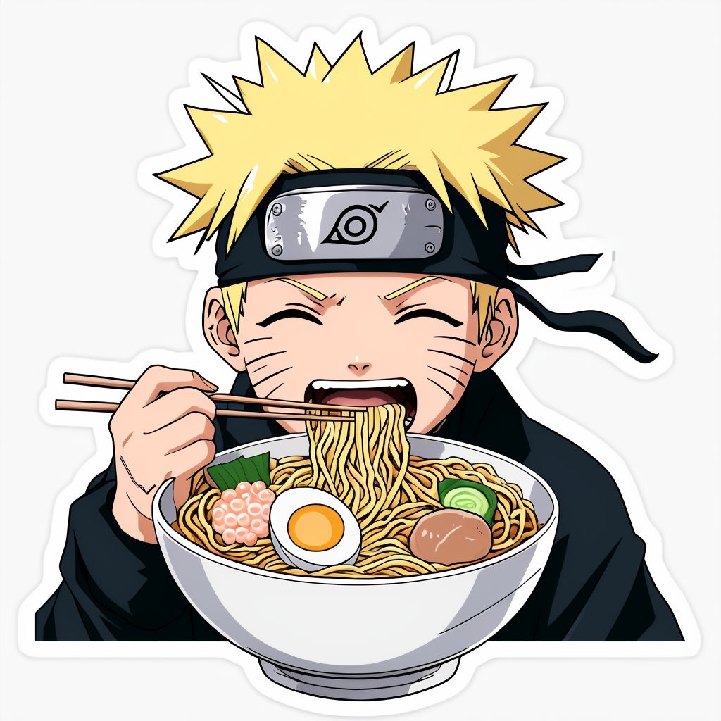 Chibi Naruto Enjoying Ramen Cartoon Sticker