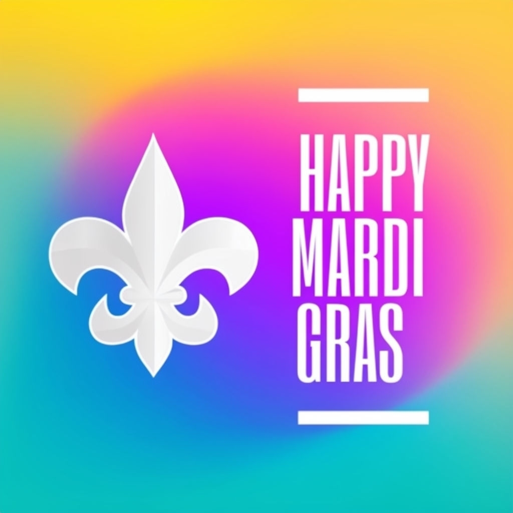 Vibrant Happy Mardi Gras Graphic with Fleur-de-Lis Design Social Media Post