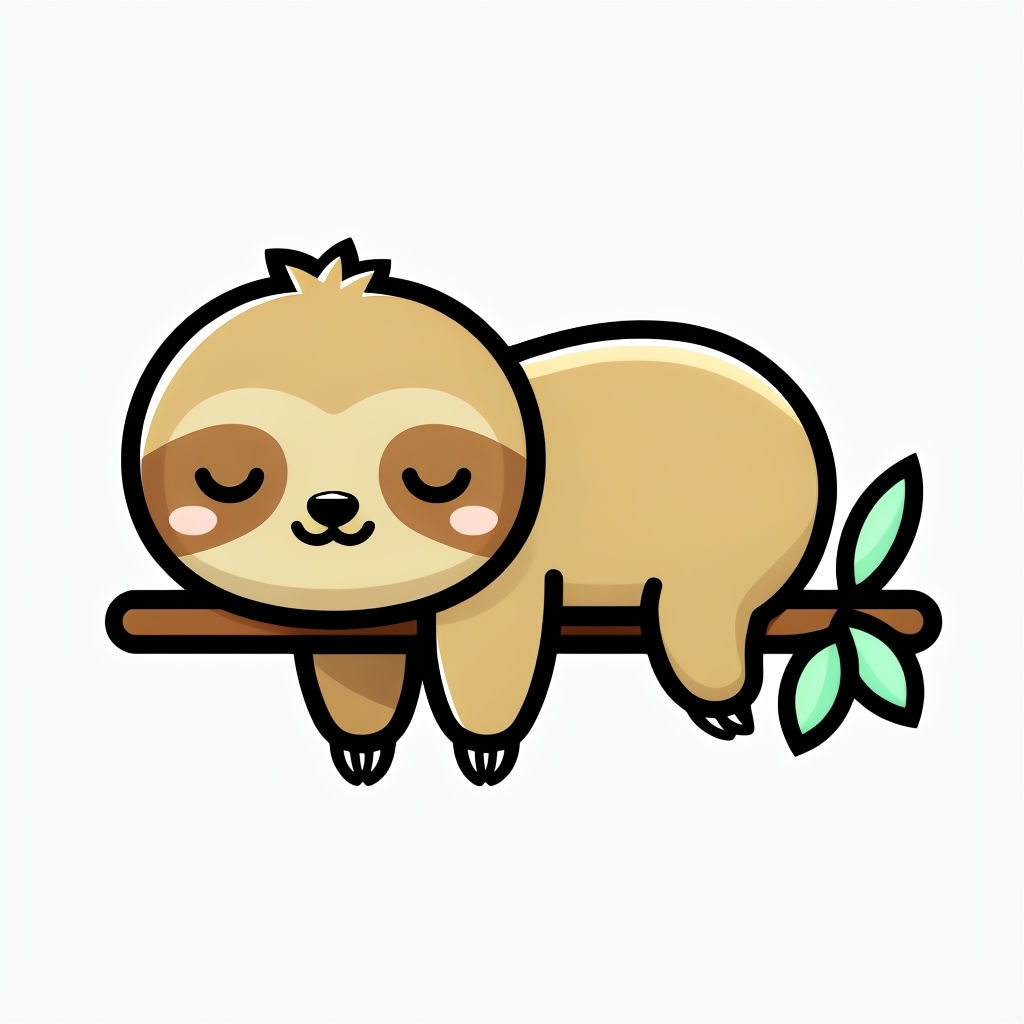 Sweet Sleepy Sloth Hanging from Branch Cute Cartoon Sticker