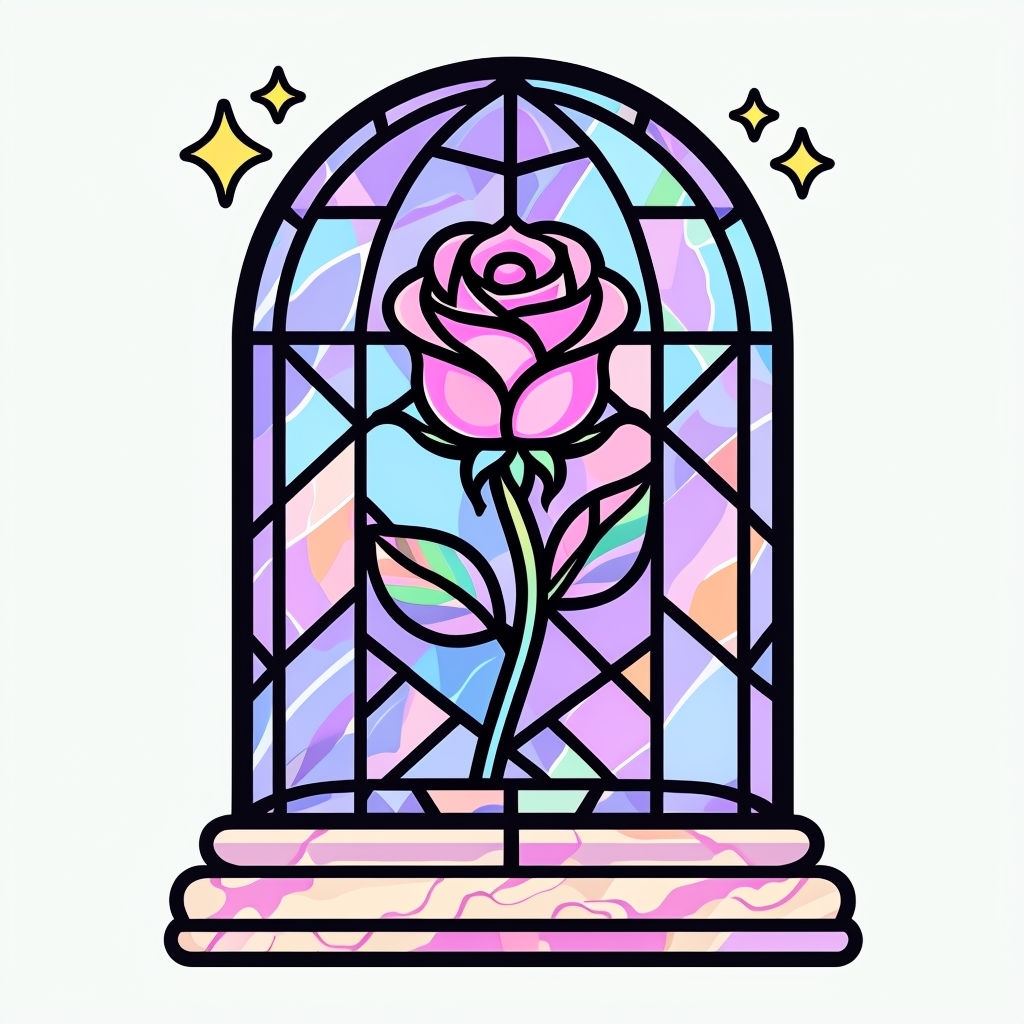 Pastel Enchanted Rose in Glass Dome Cartoon T-Shirt