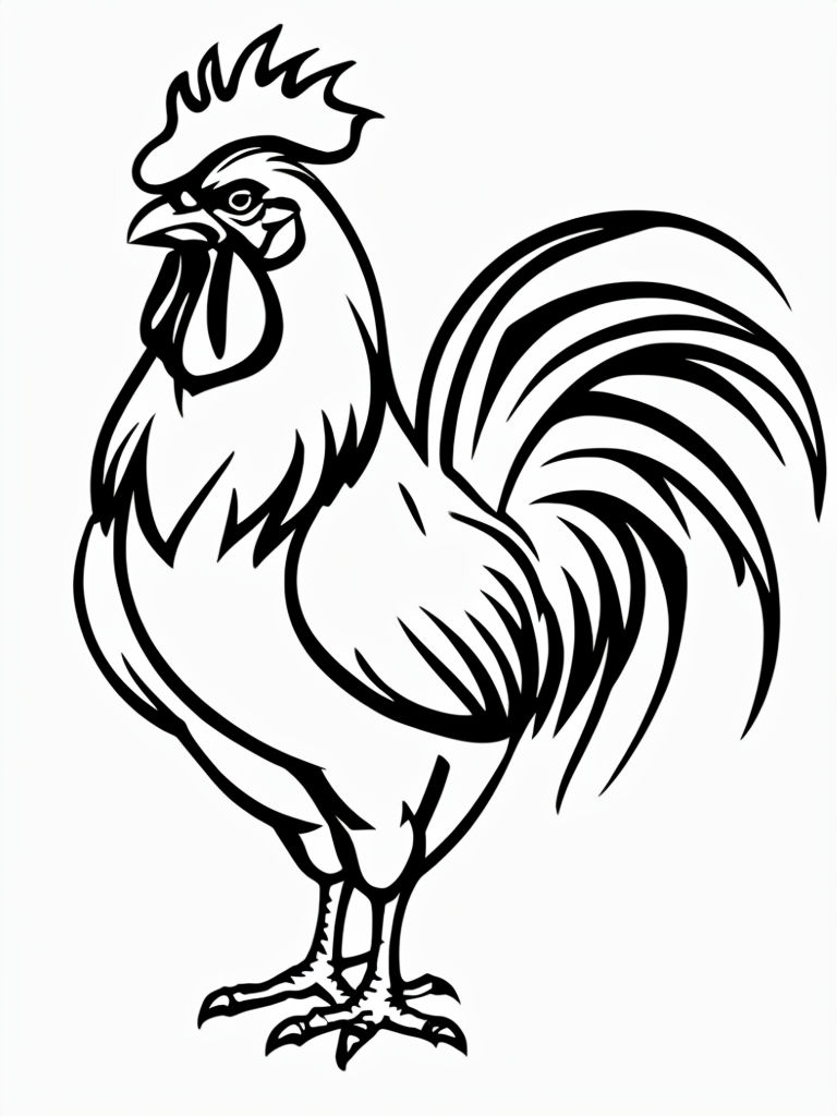 Proud Rooster Minimalist Line Drawing for Coloring Book Pages